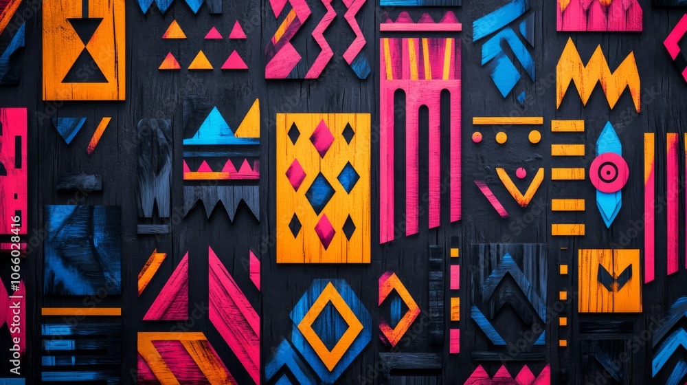 Geometric Abstract Pattern on Black Wooden Background Geometric Abstract Pattern on Black Wooden Background