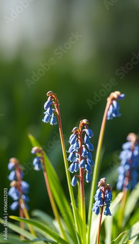 Blue flowers of muscari aucheri sort Ocean Magic in spring garden isolated with white highlights, png photo