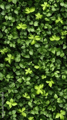 An intricate arrangement of dark green ivy leaves creates a vibrant and lush display in a natural outdoor setting, showcasing rich textures