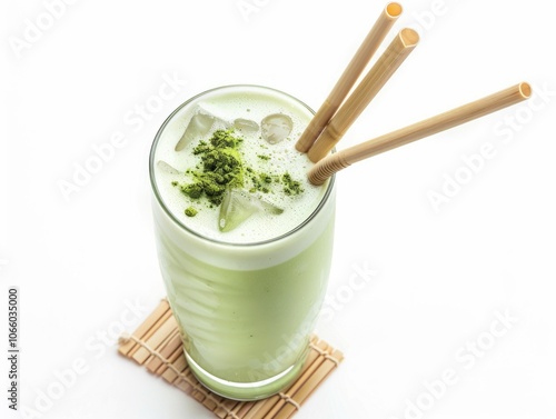 A vibrant green drink with fresh mint, cucumber, and a hint of natural sweetener. Served over ice with bamboo sticks for an eco-friendly touch.
