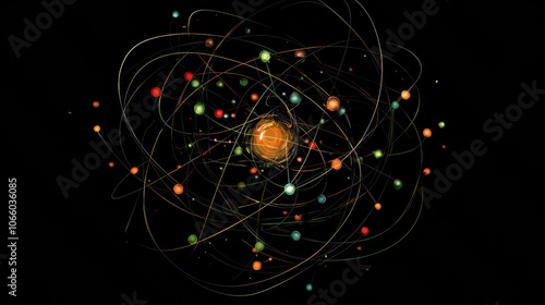 Vibrant Atomic Structure with Colorful Orbits and Particles photo