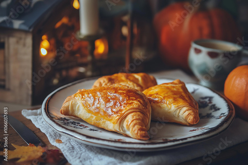 Pumpkin Filled Turnover from Pie Shop – Warm Spicy Treat for Bonfire Night with American Nostalgia photo