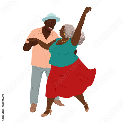 gray haired elderly couple black couple dancing together