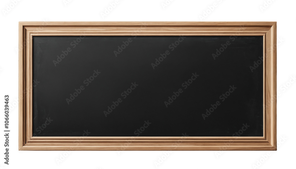 Black chalkboard with wooden frame on transparent background. Black chalkboard with wooden frame on transparent background.