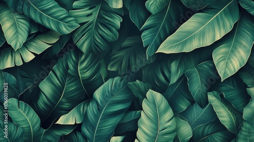 Wallpaper Mural Lush Green Tropical Leaves with Detailed Veins Torontodigital.ca