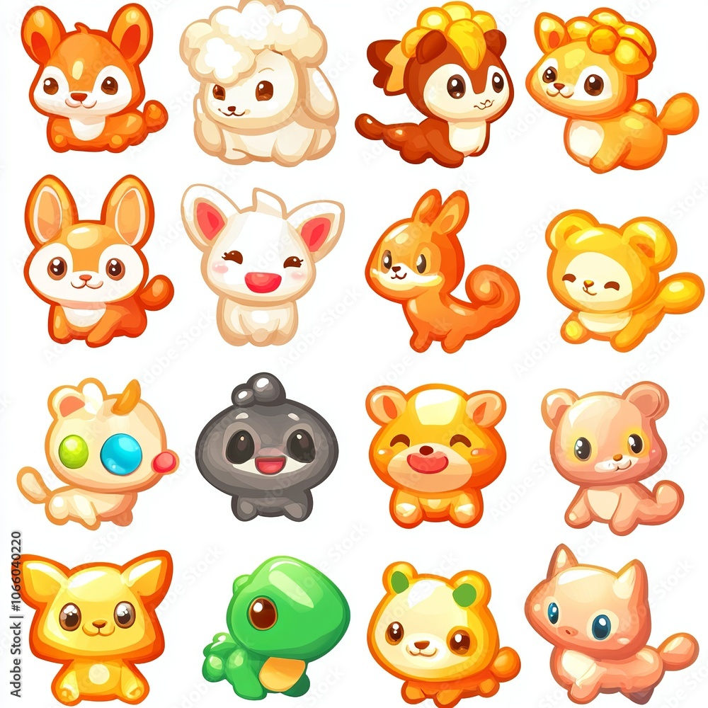 Fototapeta premium match game cute animals UI elements isolated on white background