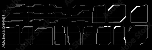 Abstract futuristic frame outline set elements vector. UI, GUI, KIT Tech graphic shape collection.