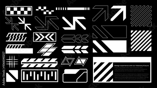 Retro futuristic set elements. Brutalism, streetwear, apparel, and abstract collection shapes.