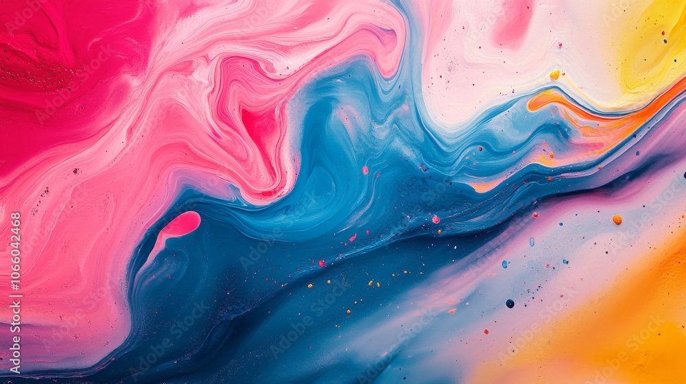 Obraz premium Abstract Swirling Paint with Pink, Blue, White, and Yellow Hues