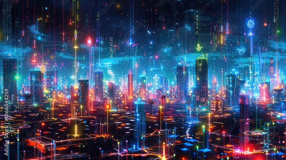 Futuristic Cityscape with Vibrant Lights Futuristic Cityscape with Vibrant Lights