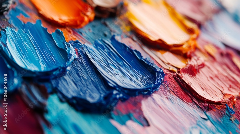 Fototapeta premium Close-up of Colorful Oil Paint Strokes on Canvas