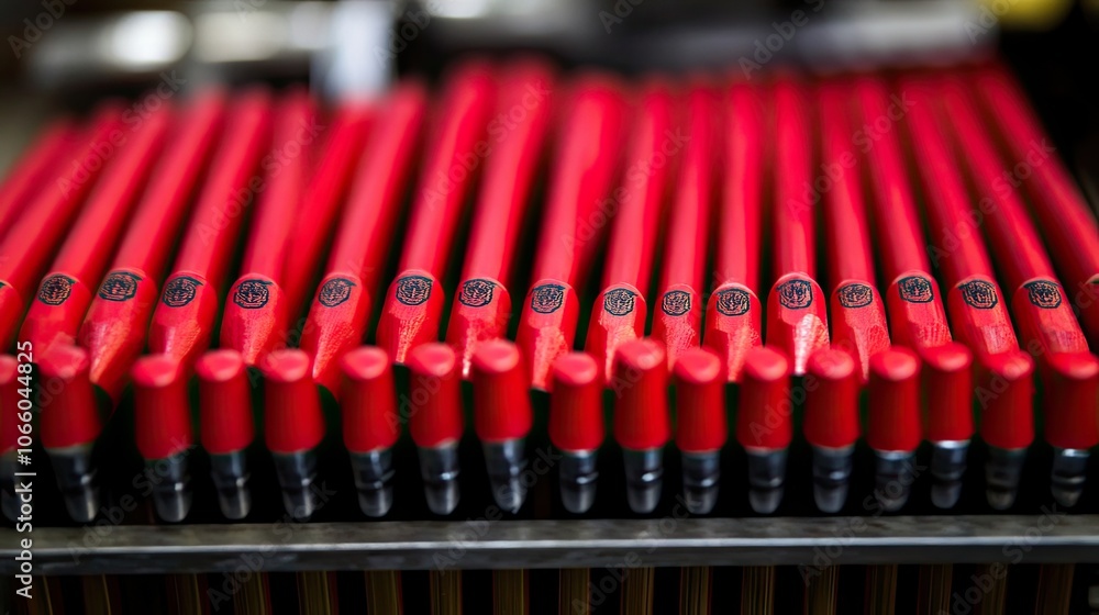 Obraz premium Red Hand Tools in a Row on Workshop Bench