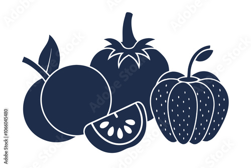  Vector fruits and vegetables collection on a white background