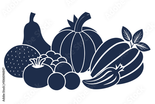  Vector fruits and vegetables collection on a white background