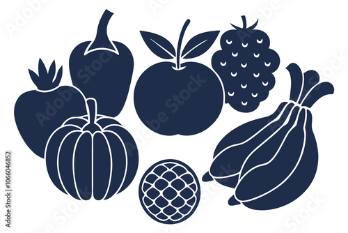  Vector fruits and vegetables collection on a white background