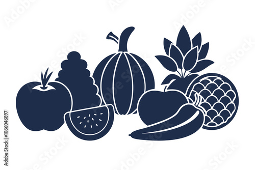  Vector fruits and vegetables collection on a white background