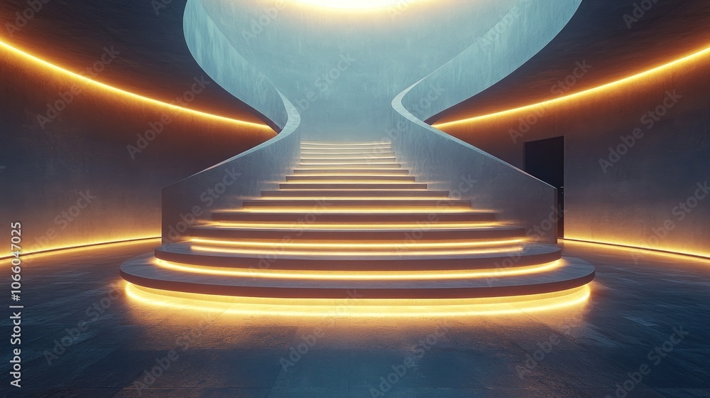 Obraz premium Futuristic staircase illuminated by neon lights.