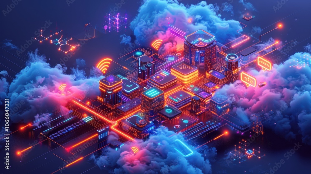 Obraz premium Futuristic Cityscape in the Cloud