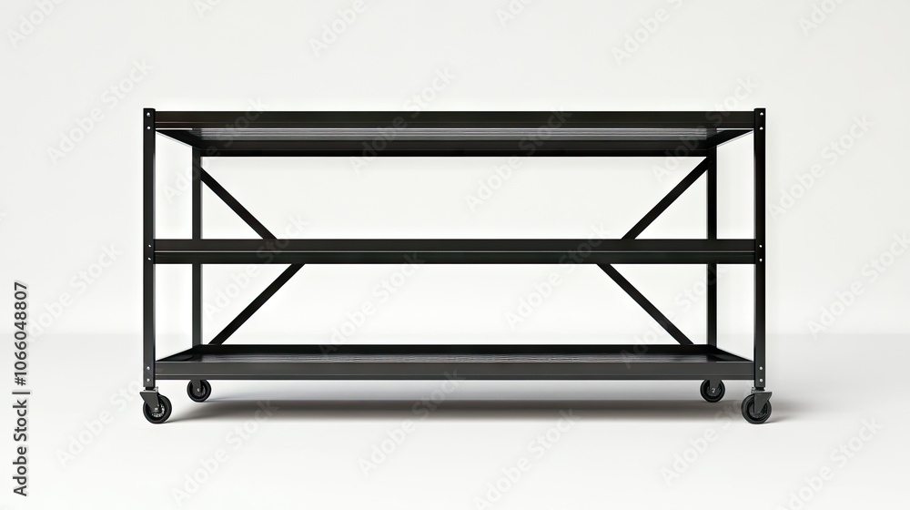 Black Metal Storage Rack on Wheels for Versatile Use Black Metal Storage Rack on Wheels for Versatile Use