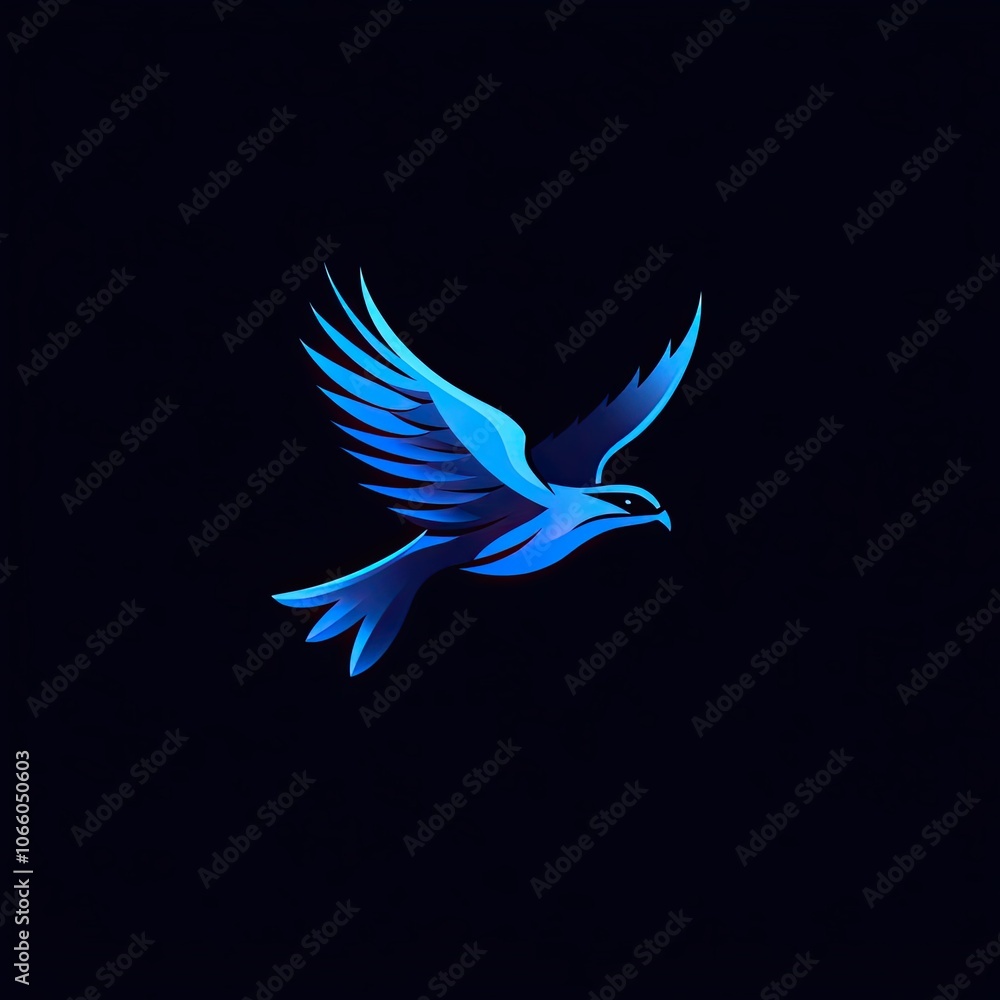 Obraz premium Abstract Blue Bird in Flight on Black Background