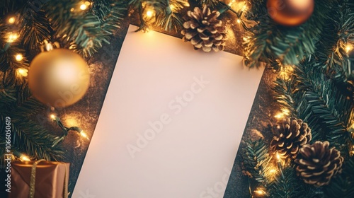 letter to santa. christmas and blank sheet of paper on the table. gifts, textured background. mockup, space for text.