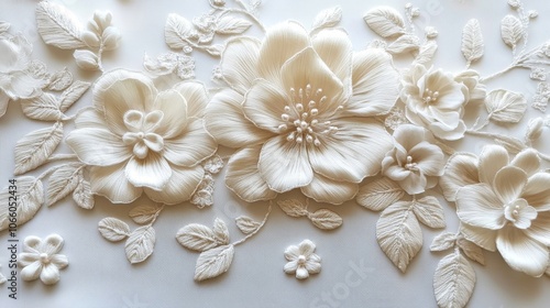 White Floral Embroidery with Pearl Accents