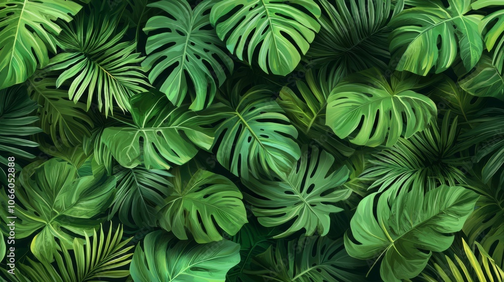 Lush Green Tropical Leaf Background