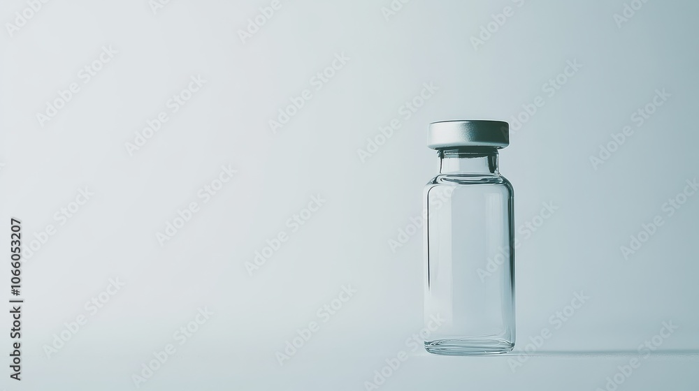 A solitary vial containing a transparent liquid stands against a light backdrop, capturing the essence of clarity and simplicity, with gentle shadows enhancing its form.