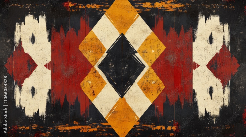 Fototapeta premium Abstract Geometric Pattern on a Distressed Wood Surface