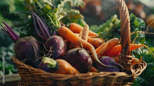 A basket filled with fresh carrots and beetroots