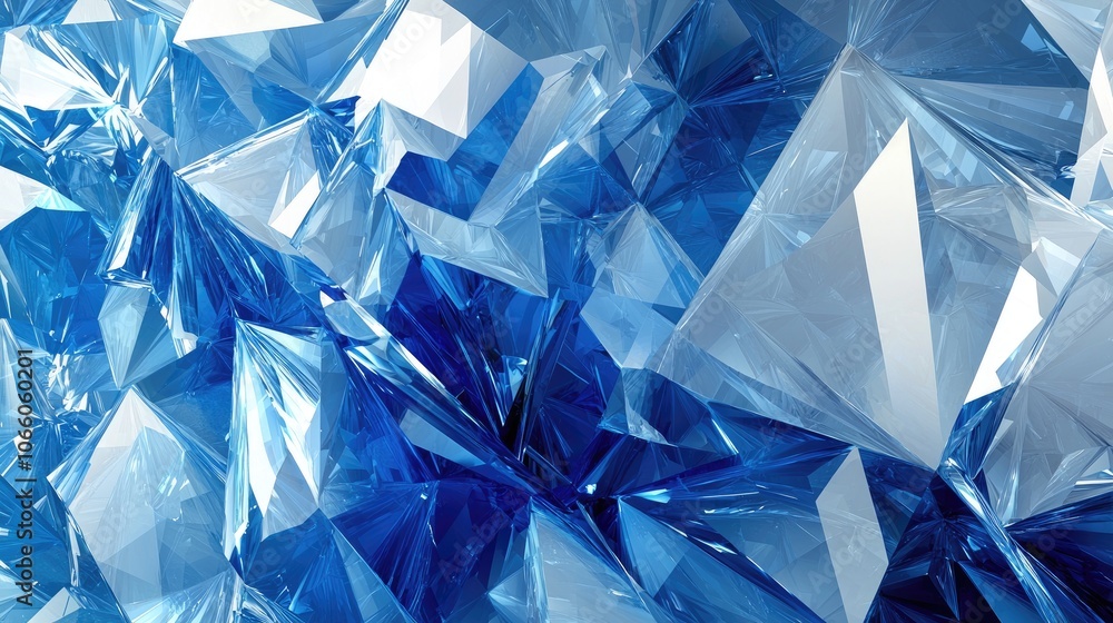 Abstract Blue Crystalline Structure with Sharp Edges and Reflective Surfaces Abstract Blue Crystalline Structure with Sharp Edges and Reflective Surfaces