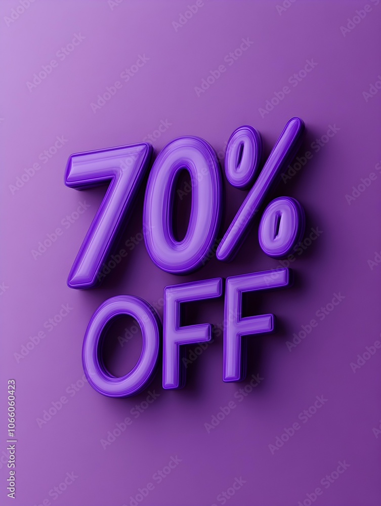 Purple '70% OFF' Promotional Sign on a Purple Background Purple '70% OFF' Promotional Sign on a Purple Background
