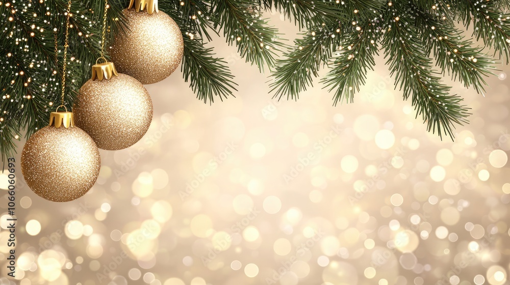 This close-up features a decorated Christmas tree with a shimmering golden ornament, set against twinkling bokeh lights and garland. This close-up features a decorated Christmas tree with a shimmering golden ornament, set against twinkling bokeh lights and garland.