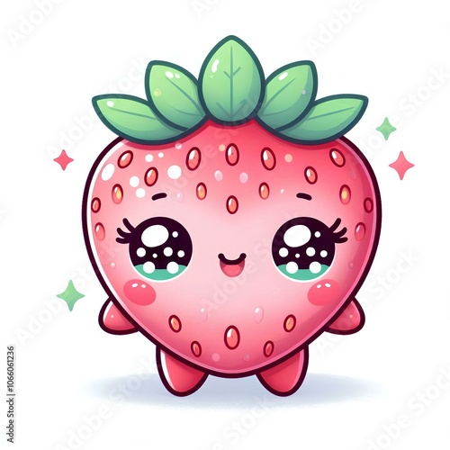 kawaii strawberry drawing for prints, stickers, frames, logo, etc, generative ai photo