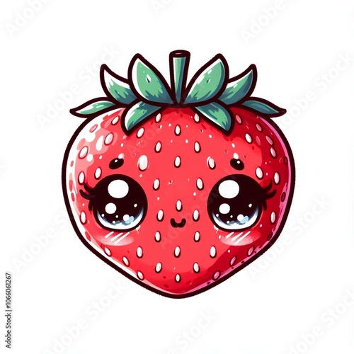 kawaii strawberry drawing for prints, stickers, frames, logo, etc, generative ai photo