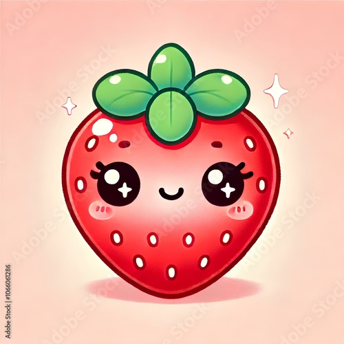 kawaii strawberry drawing for prints, stickers, frames, logo, etc, generative ai photo