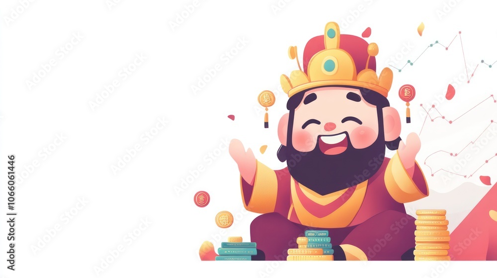 Chinese Fortune God with background of Stock Charts Chinese Fortune God with background of Stock Charts
