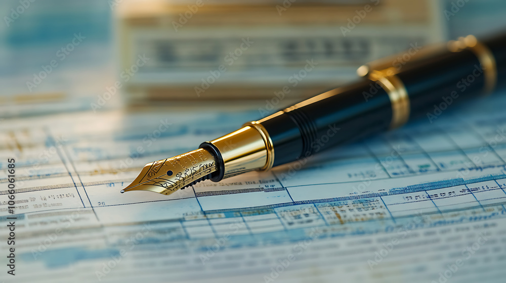 Fototapeta premium Paid stamp on tax form with fountain pen beside it