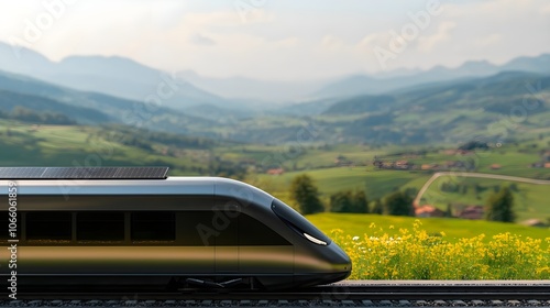 Modern Train  Solar Panels  Mountains