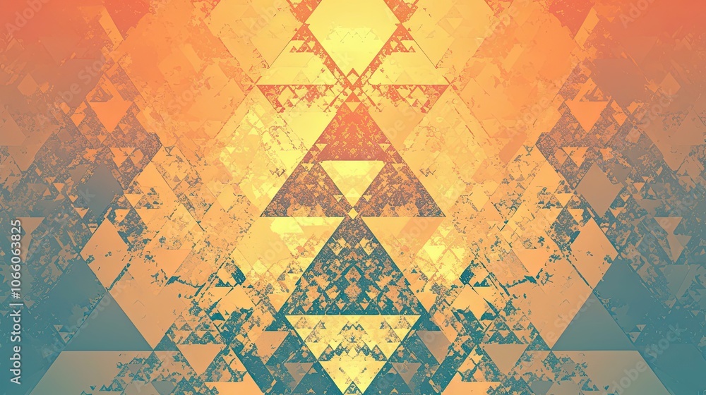 Fototapeta premium Abstract Geometric Pattern with Orange, Yellow, and Teal Triangles