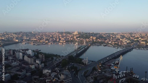 Istanbul Skyline Drone Footage Featuring Iconic Galata Tower, Bosphorus Views, and Historic Architecture in a Stunning Aerial Cityscape