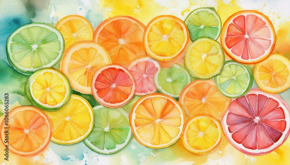 Watercolor painting of citrus fruits Watercolor painting of citrus fruits