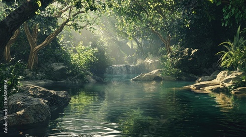 Wallpaper Mural Tranquil Forest Pool with Sunlight Filtering Through Leaves Torontodigital.ca