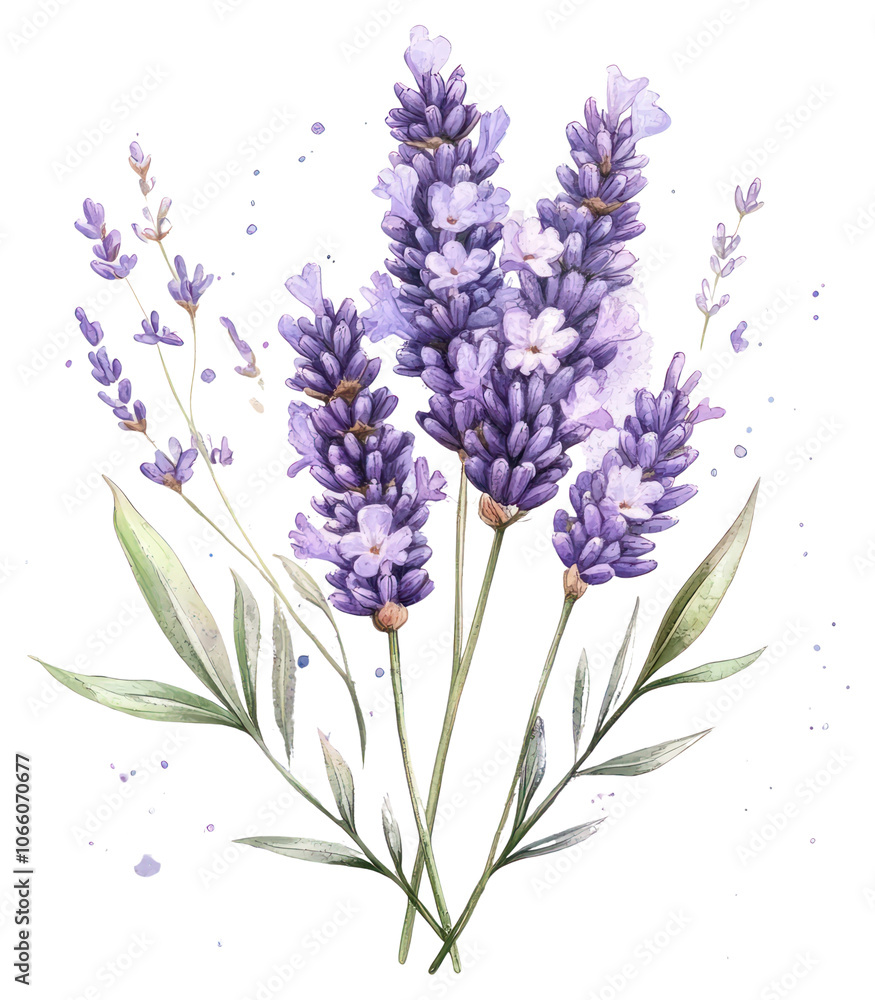 Obraz premium PNG Lavender flowers petals bouquet lavender illustration watercolor.