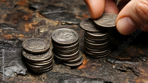 A businessperson counting stacks of coins, symbolizing wealth management and financial planning