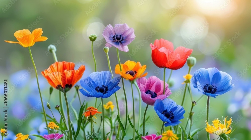 Fototapeta premium Vibrant blooms dance in the sunlight, creating a stunning abstract backdrop that captures the essence of springtime joy.