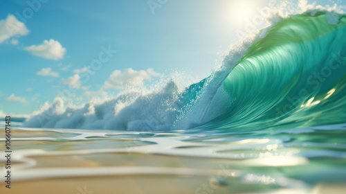 Revel in the beauty of sunlit waves and foam, showcasing natures elegance in a serene ocean backdrop.