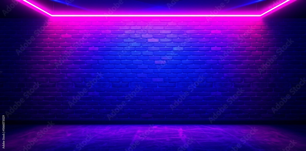 Neon Lights Reflecting on a Brick Wall - Abstract Urban Background Neon Lights Reflecting on a Brick Wall - Abstract Urban Background