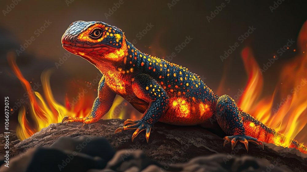 Fototapeta premium A Fiery Lizard on a Rocky Outcropping