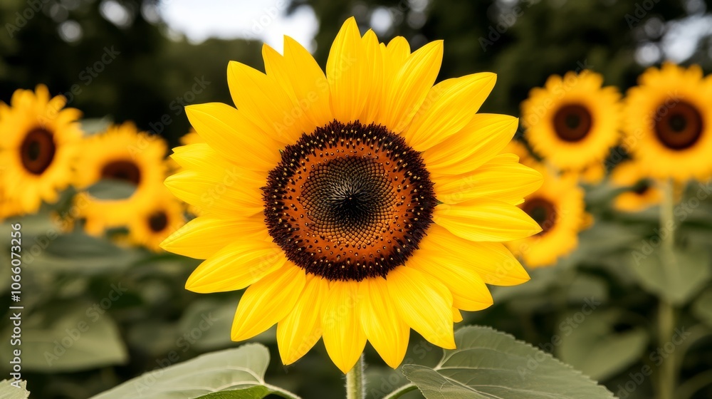Obraz premium sunflower field in bloom with blue sky background.